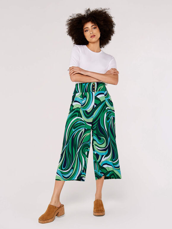 Swirl Print Culotte, Green, large