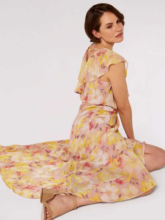 Floral Ruffle Wrap Dress, Pink, large