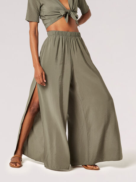 Textured Side Split Palazzo Trousers