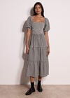 Cotton Gingham Milkmaid Midaxi Dress, Black, large