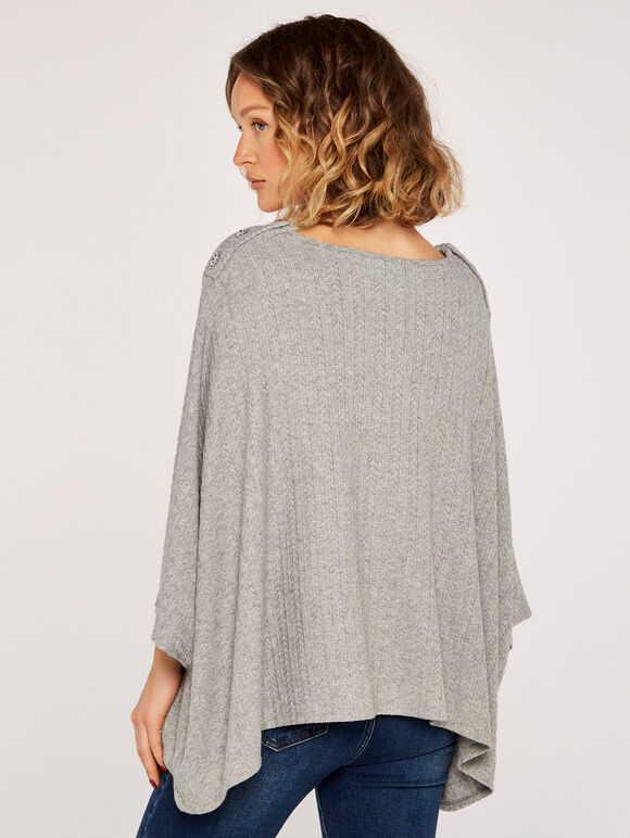 Pointelle Poncho, Grey, large
