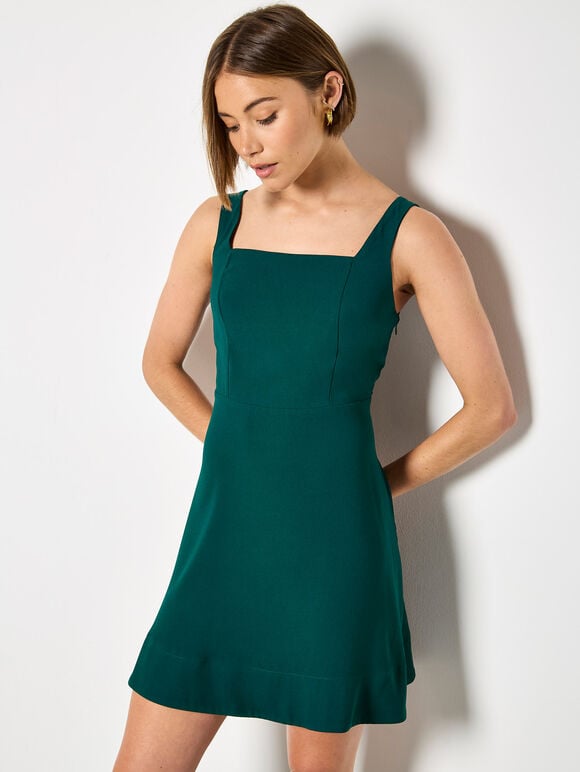 Crepe Fit And Flare Mini Dress, Green, large