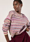 Multicoloured Stripe Aran Jumper, Pink, large