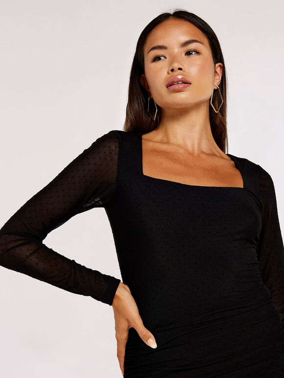 Micro Dot  Bodycon Dress, Black, large
