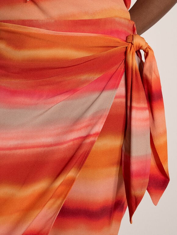 Watercolour Stripe Wrap Midi Skirt, Orange, large