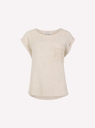 Crochet Pocket Linen Blend T-Shirt