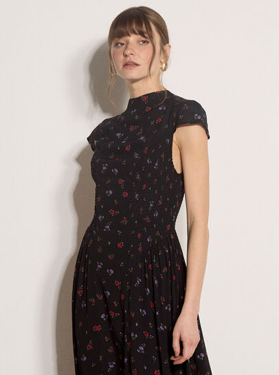 Floral Crepe Smocked Midi Dress