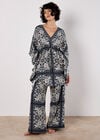 Scarf Print Kimono Mini Dress, Navy, large
