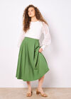 Pleated A-Line Midi Skirt, Green, large