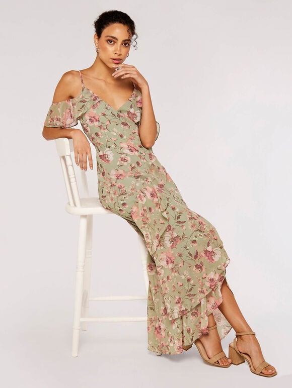 Watercolour Blooms Midi Dress, Mint, large
