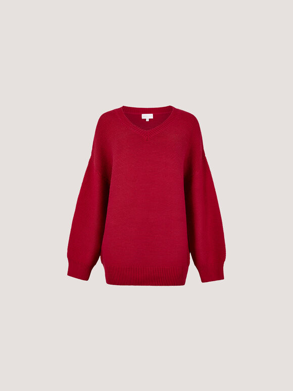 Textured Stitch Oversized Jumper, Red, large