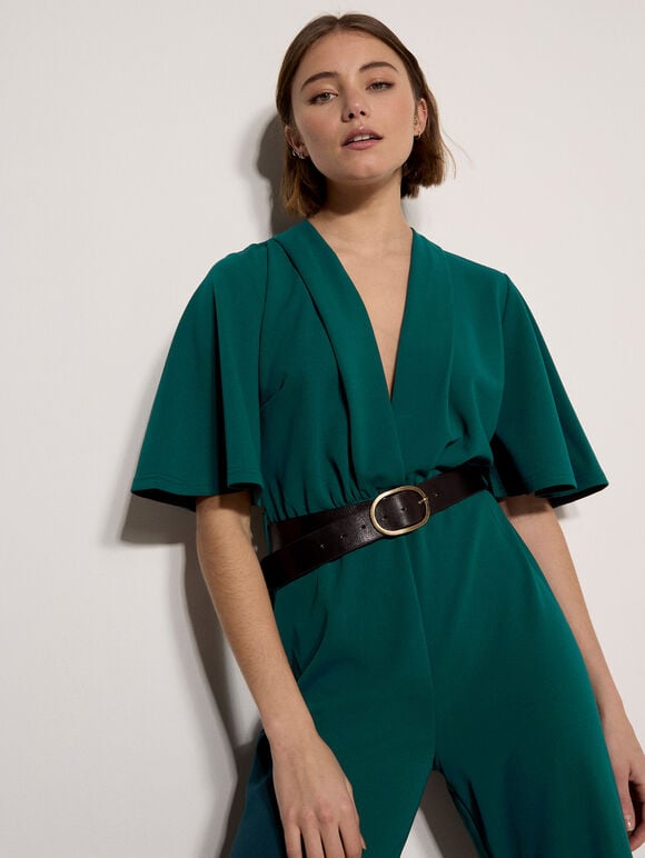 Jersey Crepe Straight-Leg Jumpsuit, Green, large