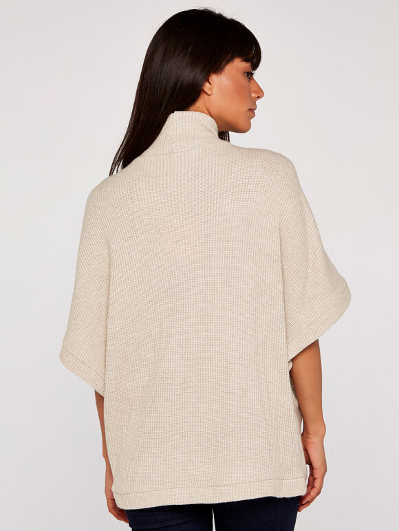 Chunky Rib Knit Wrap Cape, Stone, large
