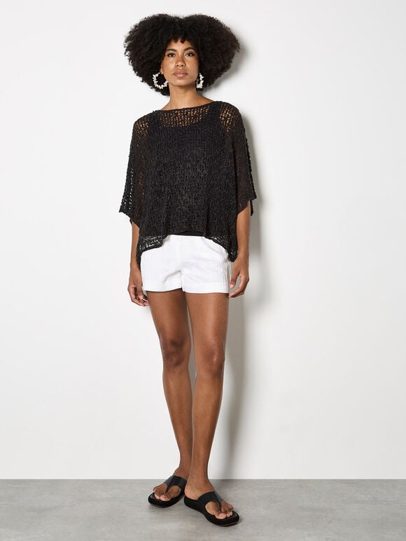 Mesh Popcorn Knit Kaftan Top, Dark Grey - Charcoal, large