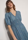 Floral Embroidered Denim Midi Dress, Blue, large