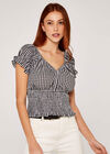 Gingham Smock Detail Top, Black, large