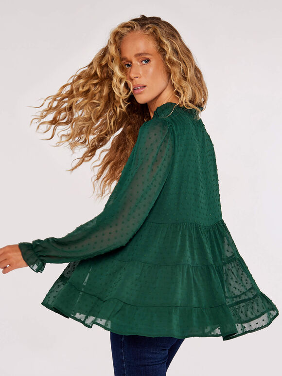 Chiffon Dobby Tiered Blouse, Green, large