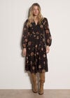 Chiffon Floral Tiered Midi Dress, Black, large