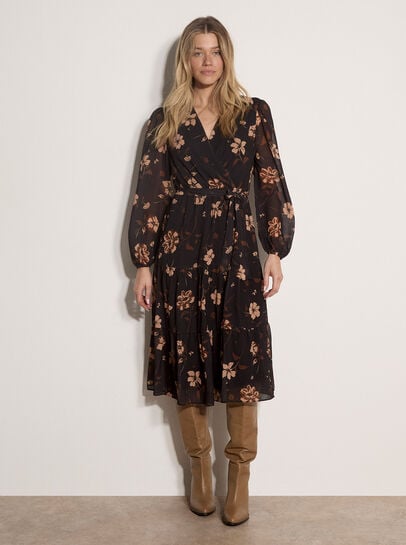 Chiffon Floral Tiered Midi Dress