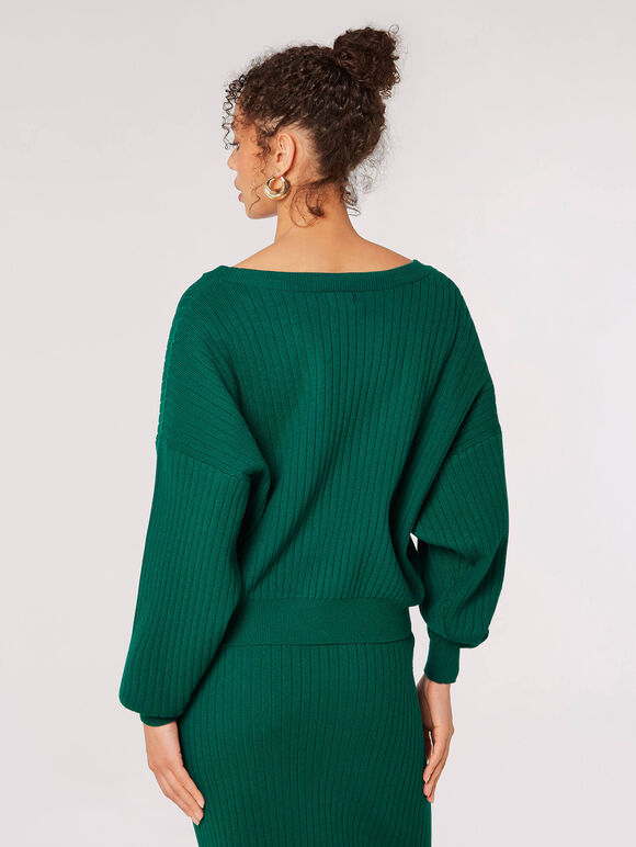 Ribbed Knit Reversible Cardigan Top, Green, large