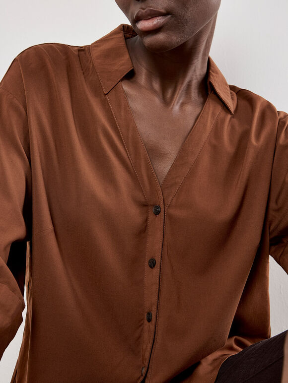 Open Collar Boxy Shirt, Rust, large