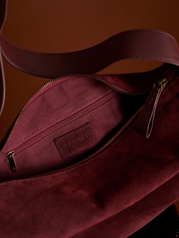 Suede Half Moon Crossbody Bag, Red, large