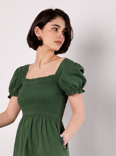 Cotton Tiered Milkmaid Midi Dress