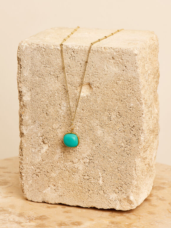 Gold Tone Turquoise Stone Necklace, Blue, large