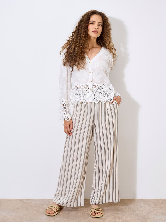 Embroidered Daisies Crochet Lace Top, White, large