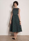 Polka Dot A-Line Cotton Midi Dress, Green, large