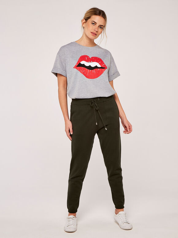 Lips And Teeth Graphic T-Shirt, Grey, large