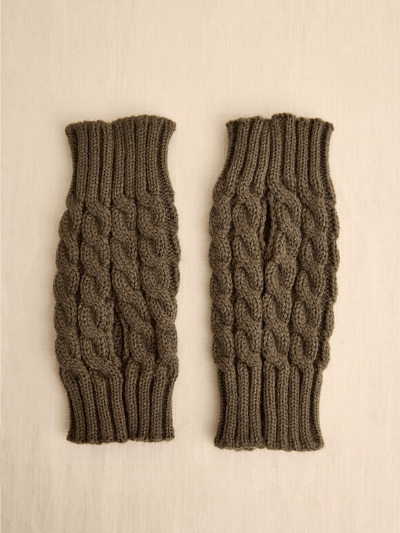 Cable Knit Handwarmers, Khaki, large