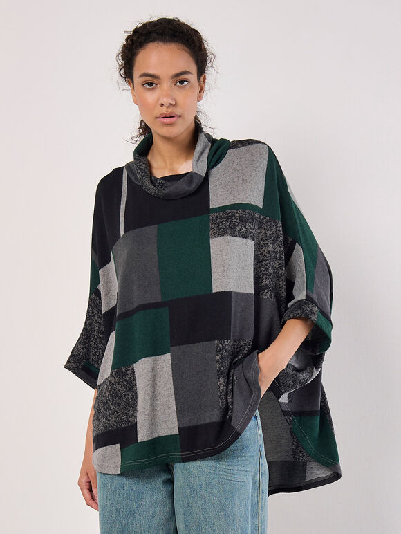 Oversized Colour Block Knit Top, Green, large