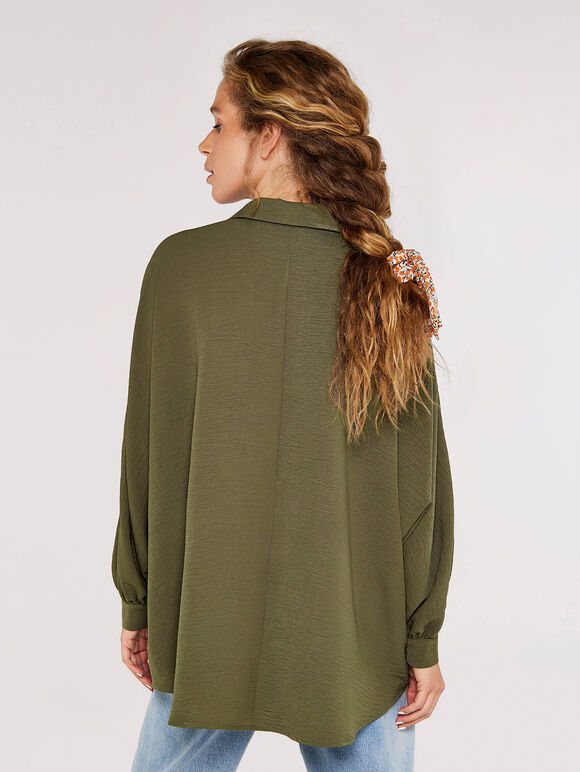 Oversized Batwing Airflow Shirt, Khaki, large