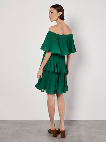 Plisse Tiered Bardot Mini Dress