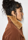 Faux Fur Lined Denim Jacket, Rust, large