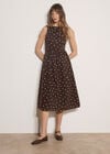 Polka Dot A-Line Cotton Midi Dress, Brown, large
