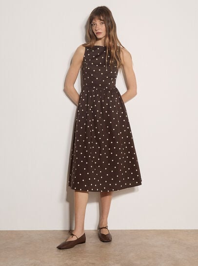 Polka Dot A-Line Cotton Midi Dress