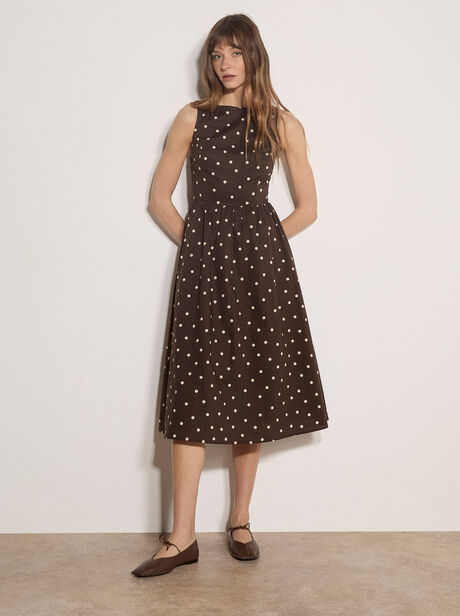 Polka Dot A-Line Cotton Midi Dress