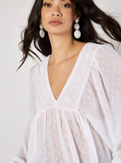 Dobby Bead Embellished Empire Top