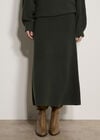 Ribbed Knit A-Line Maxi Skirt, Green, large