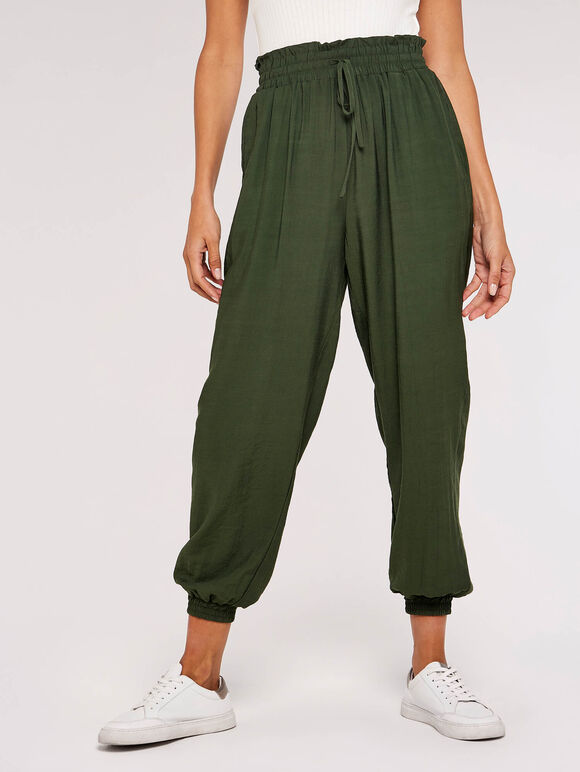 Shirred Waist Trousers, Green, large