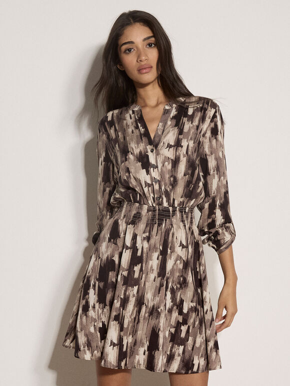 Abstract Print Utility Mini Dress, Black, large