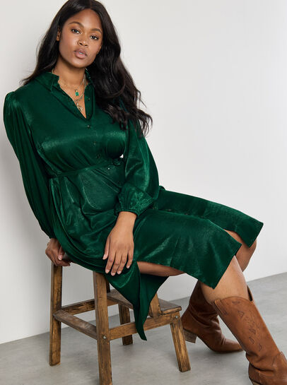Curve Satin Shirt Midi Dress