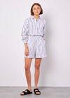 Linen Blend Stripe Shorts, Navy, large