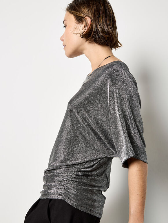 V Back Sparkle Top, Silver, large