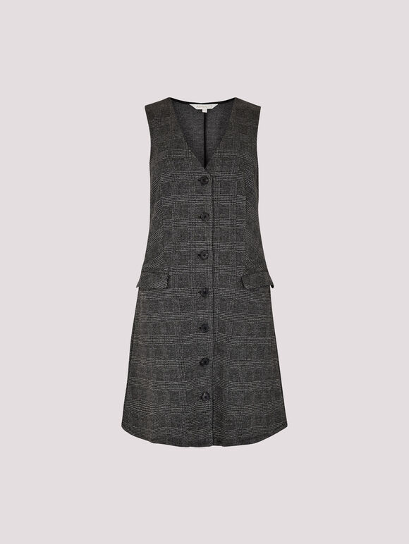 Check Print Fitted Mini Dress, Grey, large