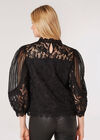 Puff Sleeve Floral Lace Top, Black, large