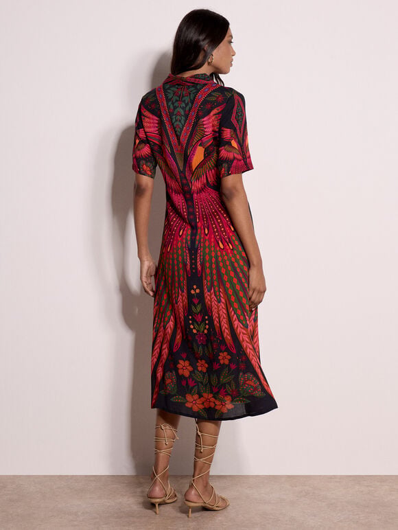 Toucan Tropical Shirt Maxi Dress, Black, large
