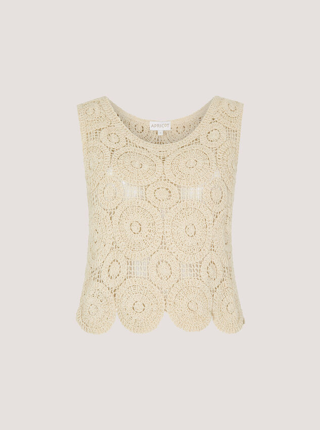 Crochet Circles Cotton Crop Top, Stone, large
